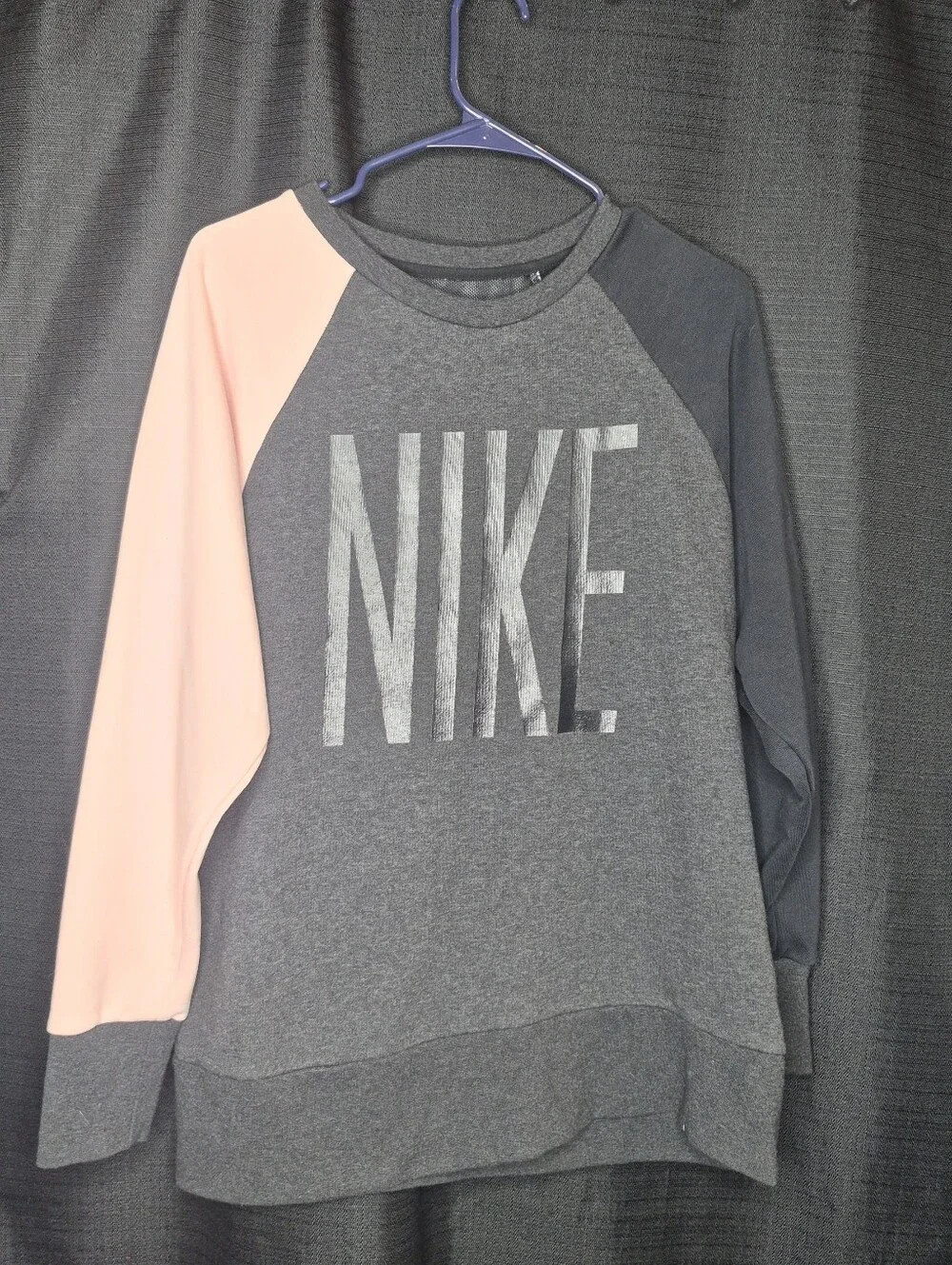 Nike Gray Pullover Sweatshirt with Pink Raglan Sleeve